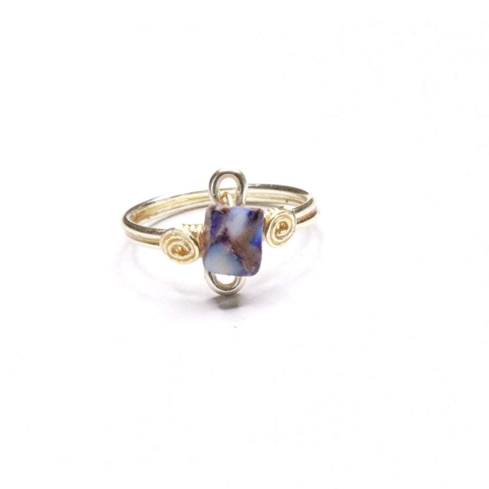 Wire Wrapped Handmade Amethyst Square Jasper Ring